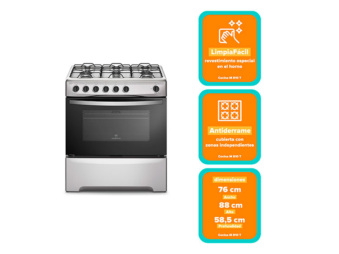 COCINA A GAS LIQUADO MADEMSA 6 PLATOS M 810 T SILVER NEGRO 8