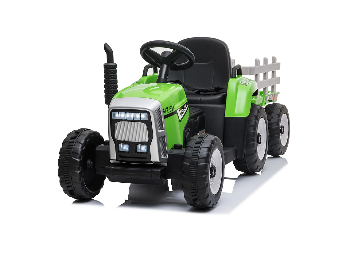 TRACTOR CON CARRO 12V VERDE 2