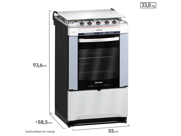 COCINA A GAS 4 PLATOS FENSA QUEMADORES LATERALES F2525 T 2