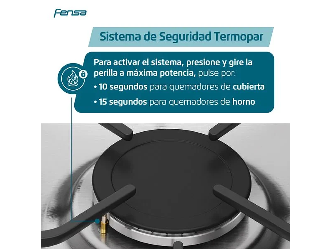 COCINA A GAS 4 PLATOS FENSA QUEMADORES LATERALES F2525 T 7