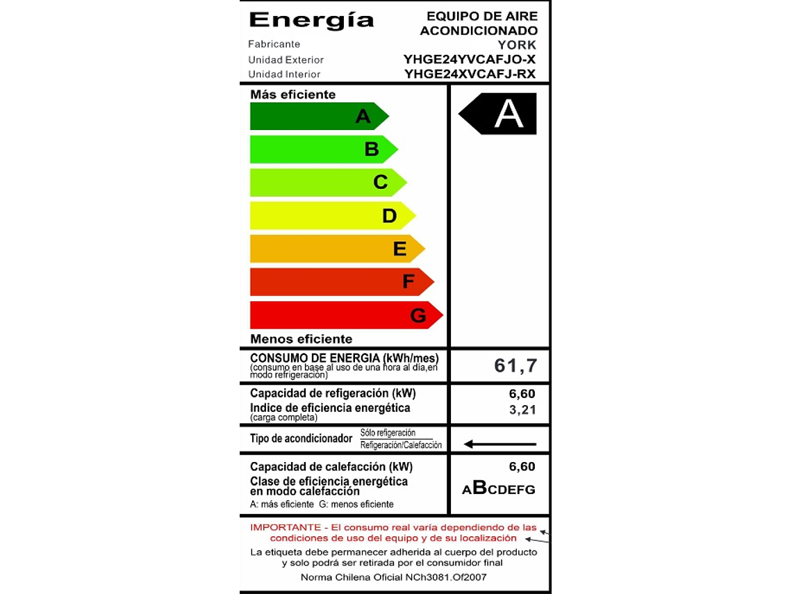 AIRE ACONDICIONADO YORK 24000BTU ON OFF 2