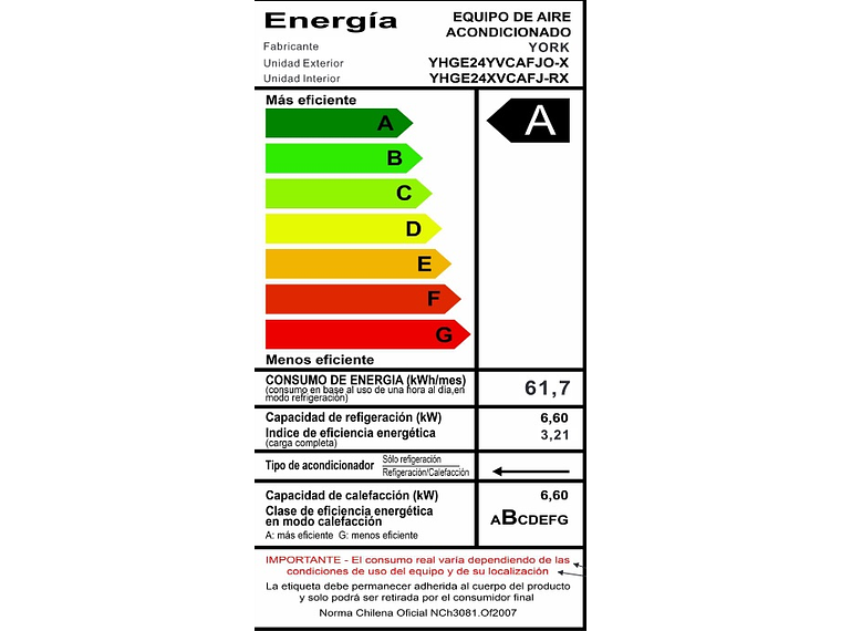 AIRE ACONDICIONADO YORK 24000BTU ON OFF 2