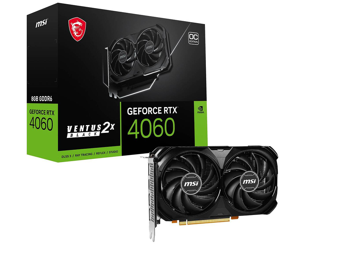 TARJETA DE VIDEO MSI NVIDIA® GEFORCE® RTX™ 4060 VENTUS 2X BLACK OC, 8GB GDDR6, 128-BIT, PCI-E 4.0 1
