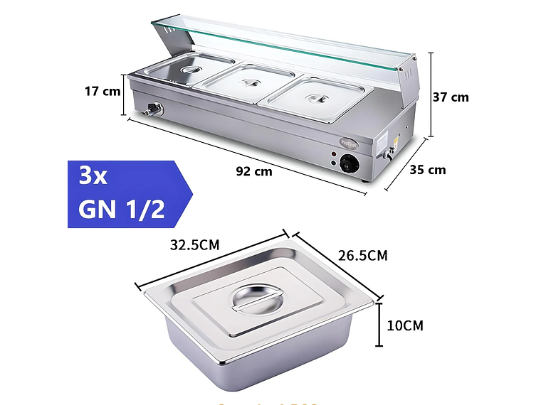 VITRINA PROCHEF CALOR BAÑO MARIA SOBREMESA 3 X GN 1/2PROCHEF 6