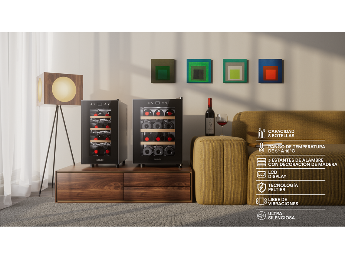 CAVA DE VINO TERMOELÉCTRICA 8 BOTELLAS PANEL TOUCH NOBLEX 2