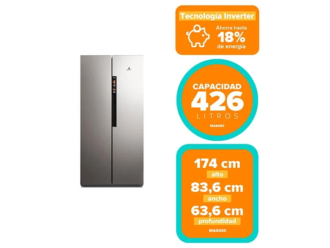 REFRIGERADOR SIDE BY SIDE MADEMSA 426 L NO FROST MAS430 6