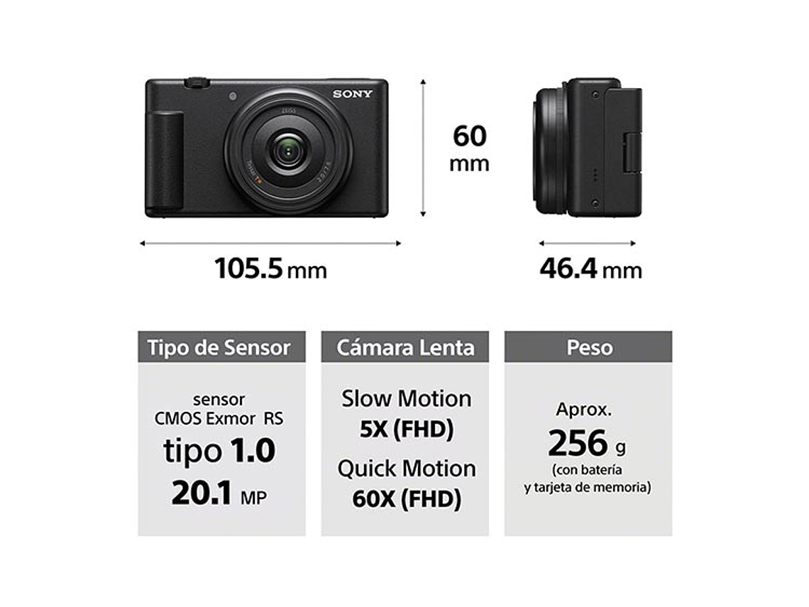 CÁMARA VÍDEO DEPORTIVA SONY ZV-1F WI-FI BLUETOOTH 20.1 MP VIDEOBLOGS 4