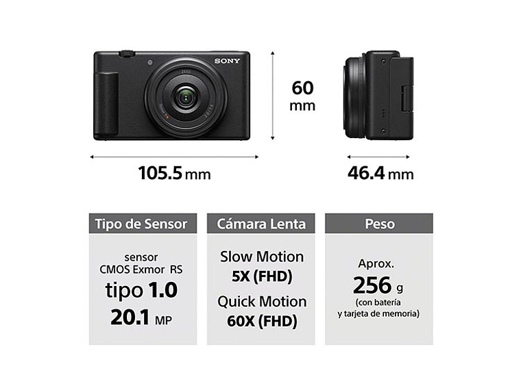 CÁMARA VÍDEO DEPORTIVA SONY ZV-1F WI-FI BLUETOOTH 20.1 MP VIDEOBLOGS 4
