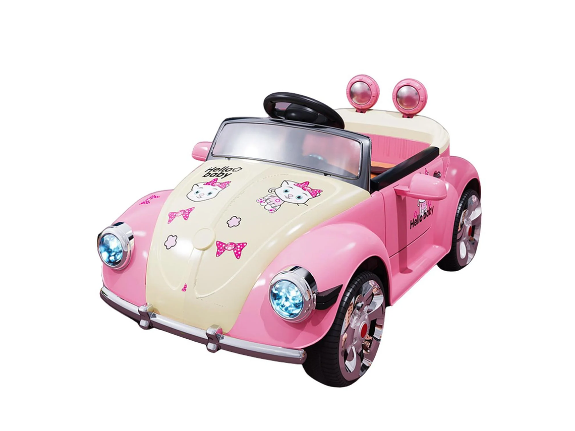 AUTO A BATERÍA BEETLE PARA NIÑOS CON MÚSICA Y LUCES ROSA 1