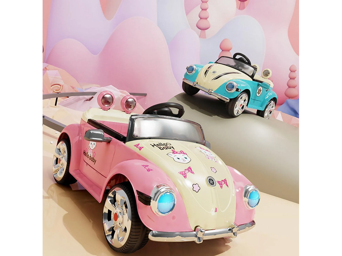 AUTO A BATERÍA BEETLE PARA NIÑOS CON MÚSICA Y LUCES ROSA 2