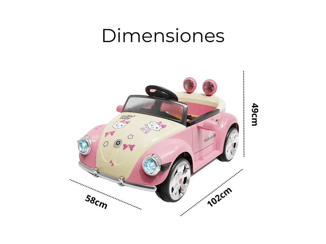AUTO A BATERÍA BEETLE PARA NIÑOS CON MÚSICA Y LUCES ROSA 4