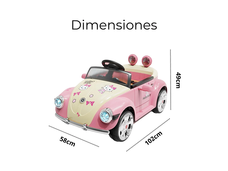 AUTO A BATERÍA BEETLE PARA NIÑOS CON MÚSICA Y LUCES ROSA 4