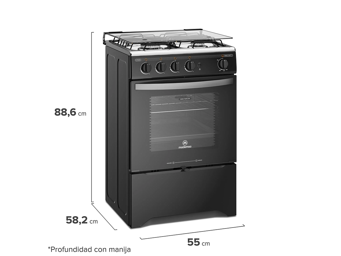 COCINA A GAS 4 PLATOS LIMPIAFÁCIL Y TIMER M 775 BT NEGRA 2
