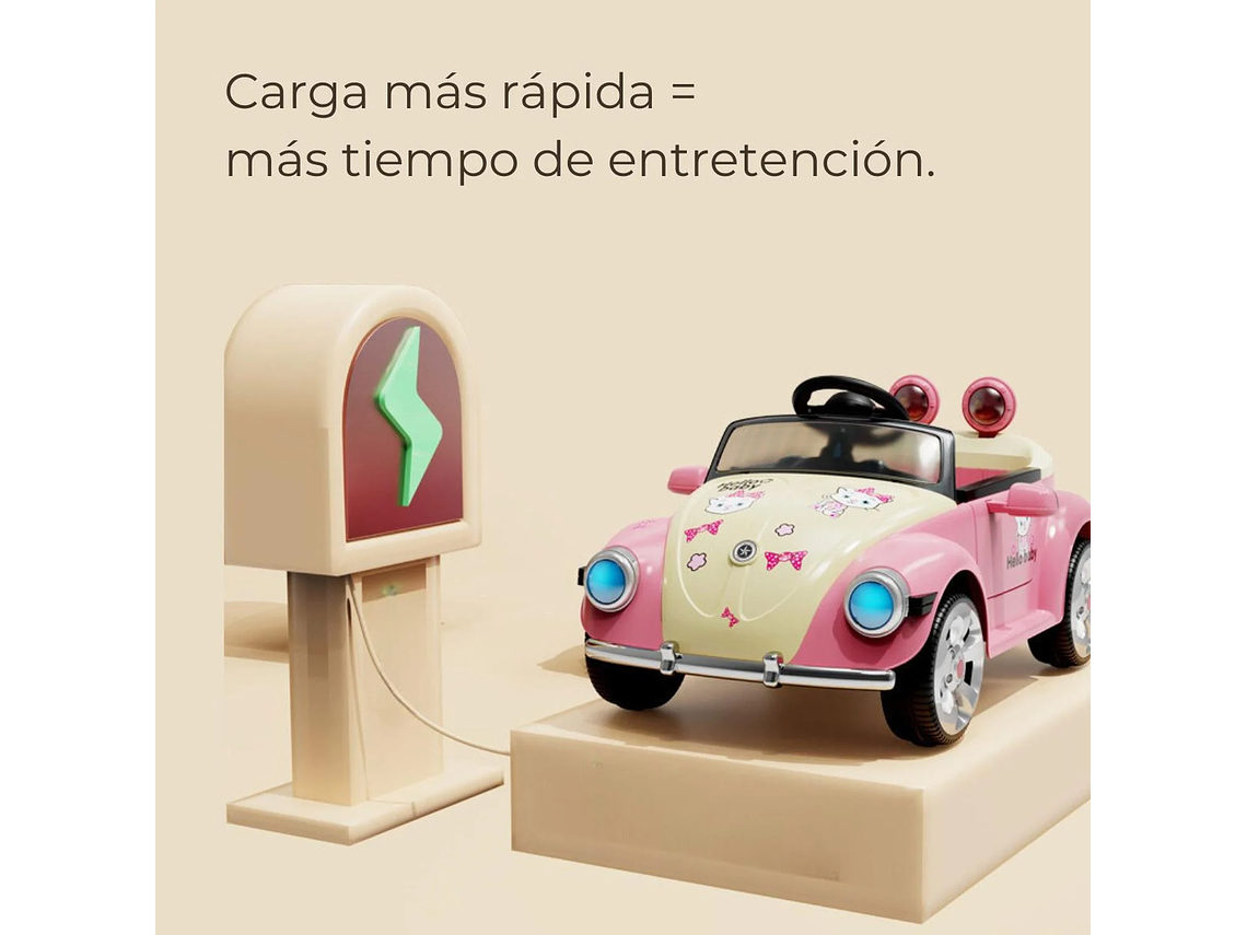 AUTO A BATERÍA BEETLE PARA NIÑOS CON MÚSICA Y LUCES ROSA 5