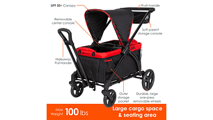 CARRO PASEO WAGON Y COCHE DOBLE MUV EXPEDITION 2 EN 1 MARS RED