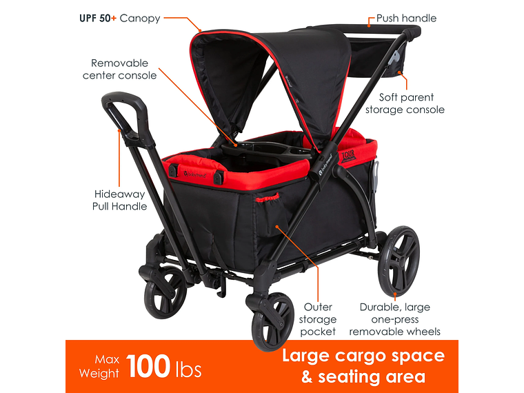 CARRO PASEO WAGON Y COCHE DOBLE MUV EXPEDITION 2 EN 1 MARS RED 2