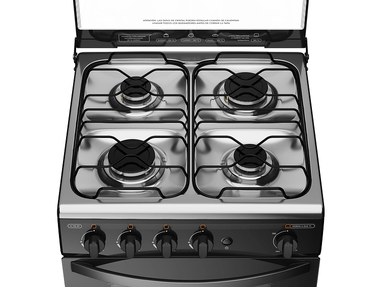 COCINA A GAS 4 PLATOS LIMPIAFÁCIL Y TIMER M 775 BT NEGRA 5