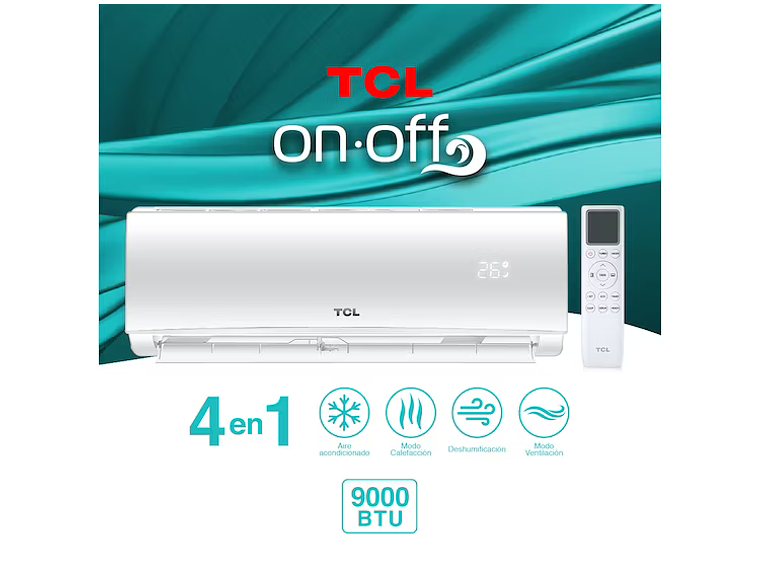 AIRE ACONDICIONADO FRIO-CALOR SPLIT TCL 9000 BTU 4EN1 5