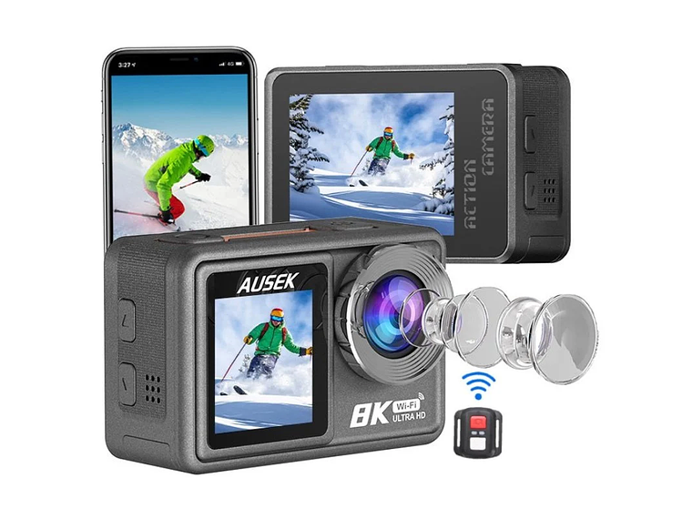 CÁMARA DEPORTIVA AUSEK 8K 50MP ULTRAHD CON ACCESORIOS ACCIÓN 1
