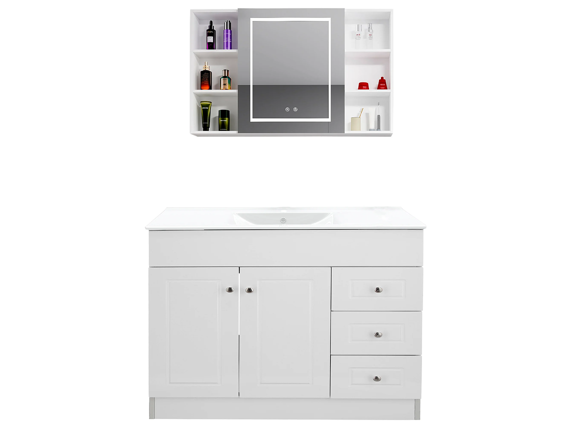 KIT MUEBLE VANITORIO DOMSA CON BOTIQUIN ESPEJO LED ANTIEMPAÑANTE BP-120 BLANCO 1