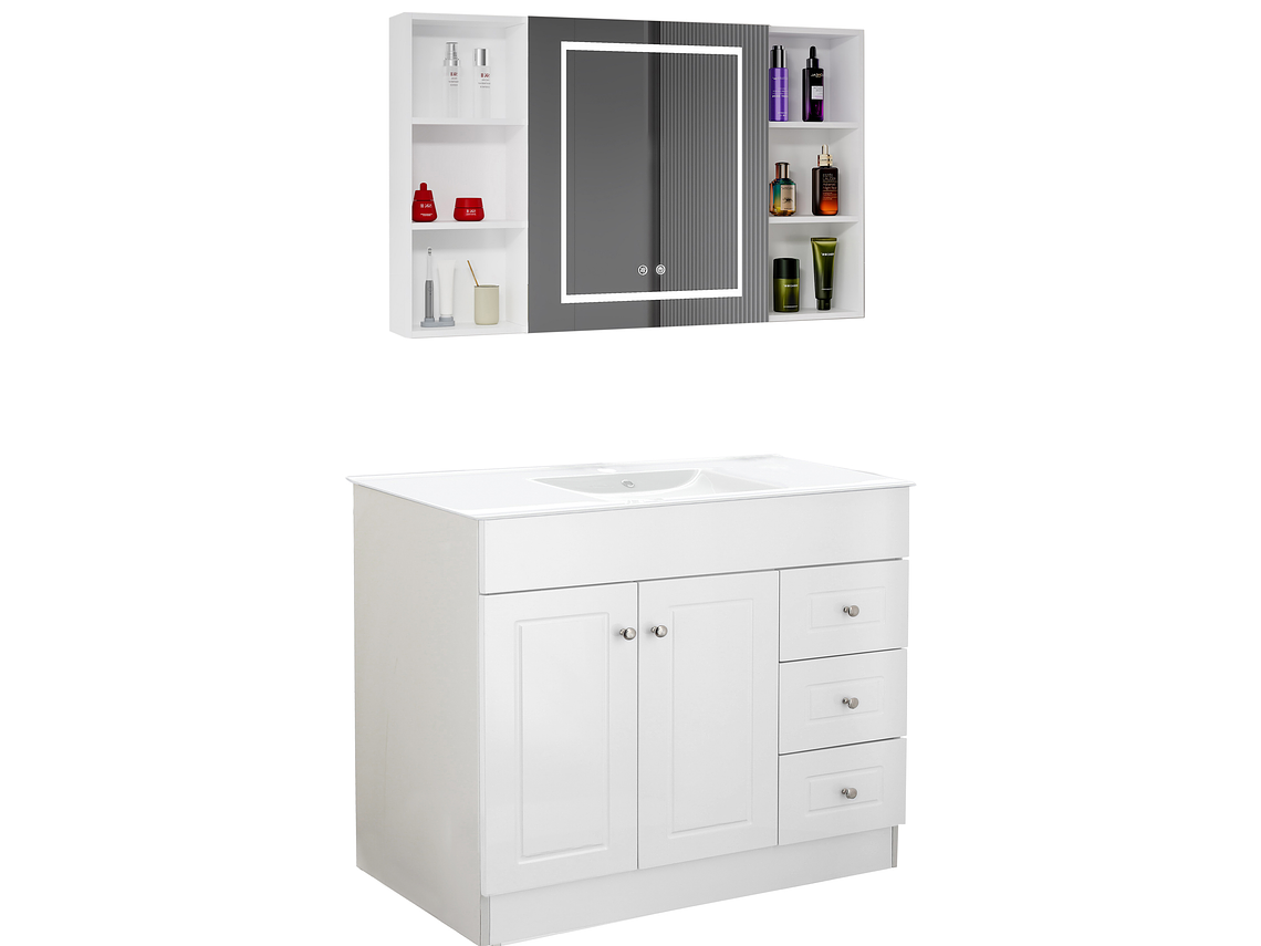 KIT MUEBLE VANITORIO DOMSA CON BOTIQUIN ESPEJO LED ANTIEMPAÑANTE BP-120 BLANCO 2