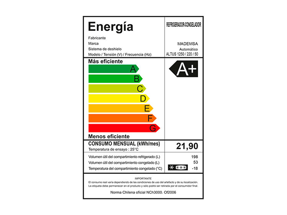 REFRIGERADOR MADEMSA TOP FREEZER ALTUS 1250 7