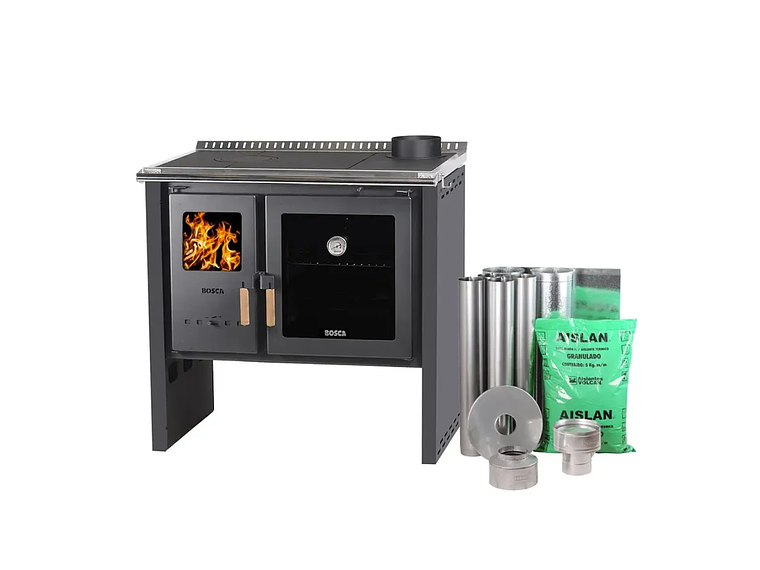 PACK COCINA A LEÑA BOSCA HESTIA 90 CHARCOAL + KIT BASE BOSCA 1