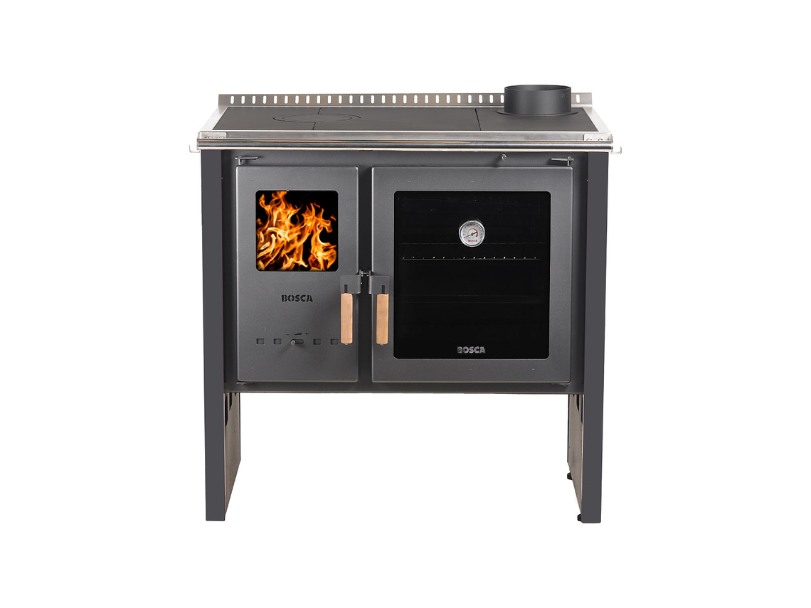 PACK COCINA A LEÑA BOSCA HESTIA 90 CHARCOAL + KIT BASE BOSCA 2