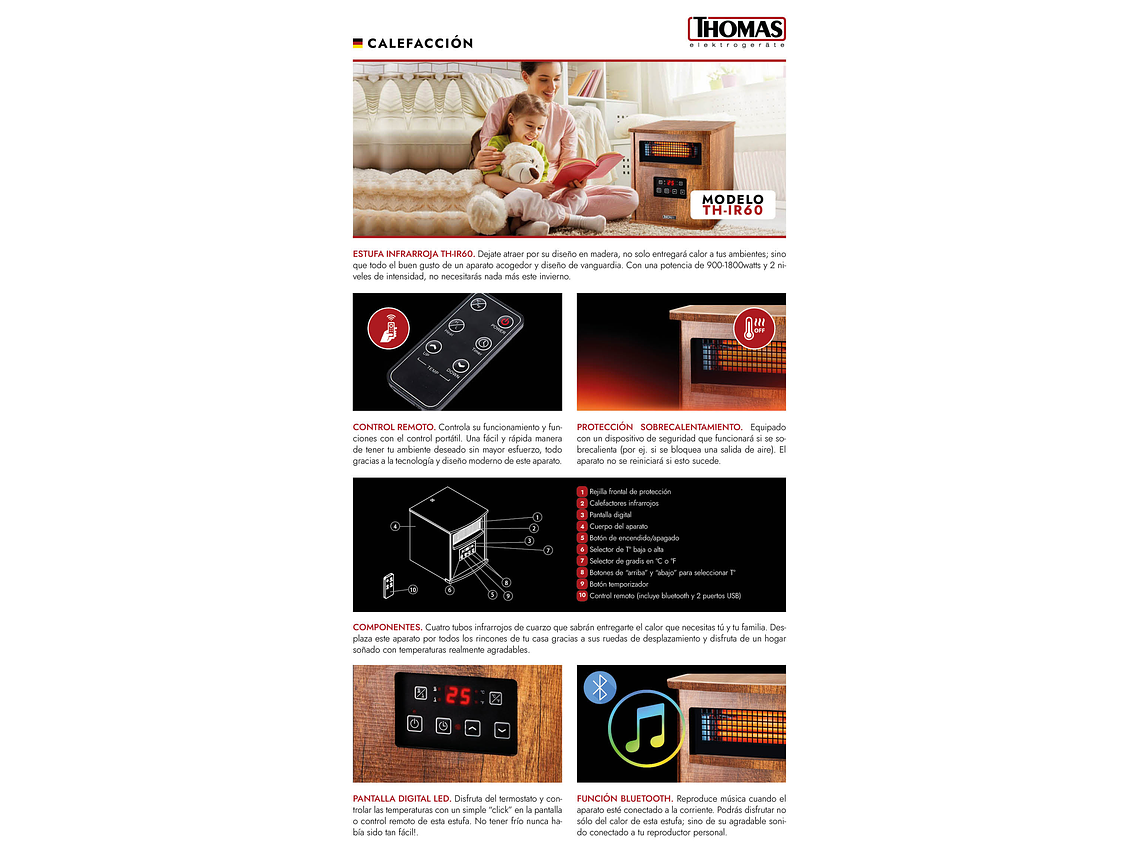 ESTUFA INFRARROJA THOMAS TH-IR6O PARLANTE BLUETOOTH 7