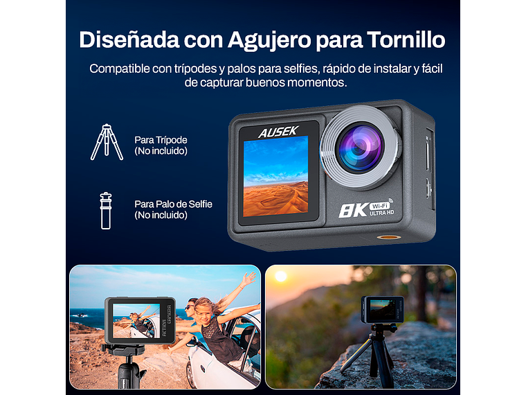 CÁMARA DEPORTIVA AUSEK 8K 50MP ULTRAHD CON ACCESORIOS ACCIÓN 8