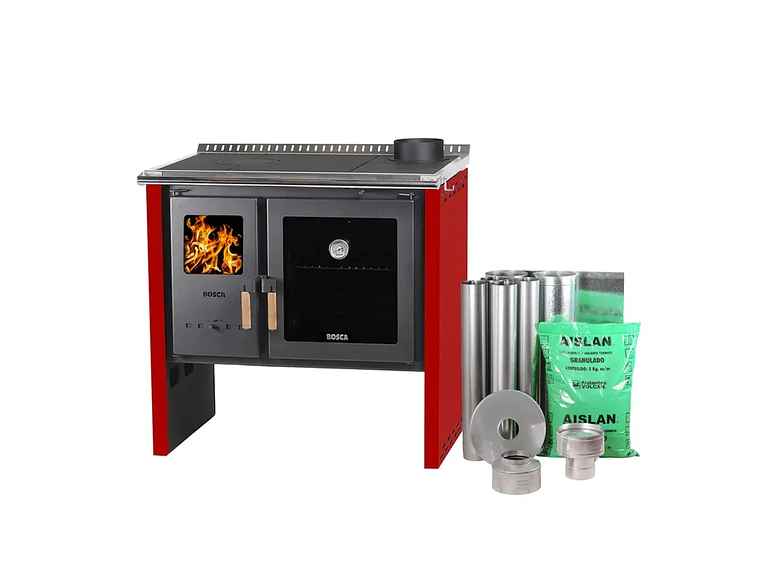 PACK COCINA A LEÑA BOSCA HESTIA 90 ROJO + KIT BASE BOSCA 1