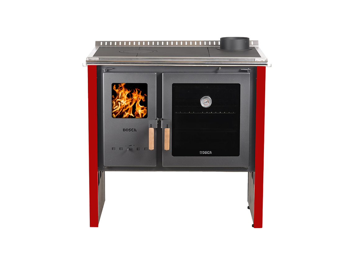 PACK COCINA A LEÑA BOSCA HESTIA 90 ROJO + KIT BASE BOSCA 3