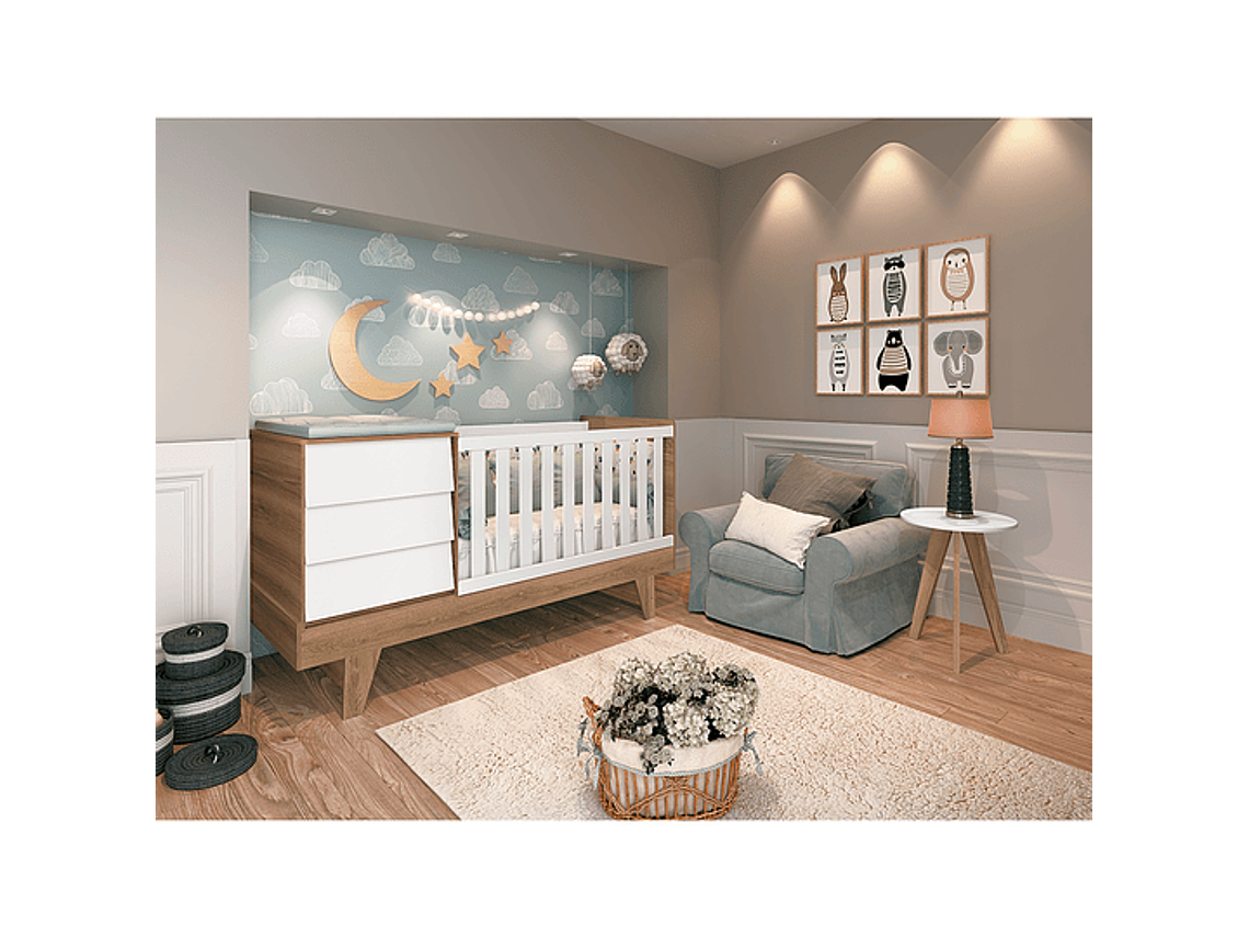 CUNA 3 EN 1 CON COMODA NOAH PRINCE BLANCO CARAMELO 3