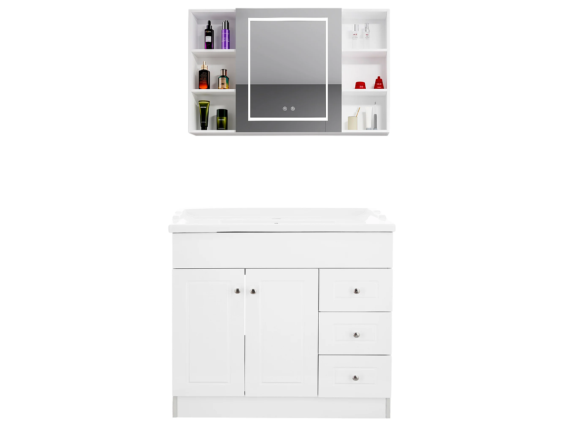 KIT MUEBLE VANITORIO DOMSA CON BOTIQUIN ESPEJO LED ANTIEMPAÑANTE BF-100 BLANCO 1