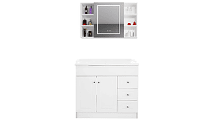 KIT MUEBLE VANITORIO DOMSA CON BOTIQUIN ESPEJO LED ANTIEMPAÑANTE BF-100 BLANCO