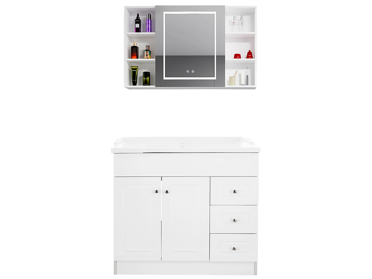 KIT MUEBLE VANITORIO DOMSA CON BOTIQUIN ESPEJO LED ANTIEMPAÑANTE BF-100 BLANCO 1