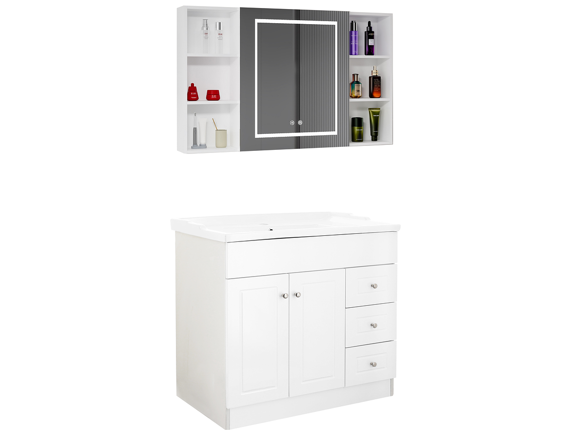 KIT MUEBLE VANITORIO DOMSA CON BOTIQUIN ESPEJO LED ANTIEMPAÑANTE BF-100 BLANCO 2