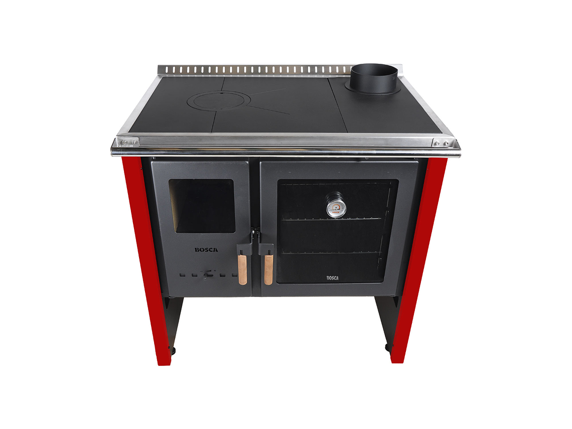 PACK COCINA A LEÑA BOSCA HESTIA 90 ROJO + KIT BASE BOSCA 7