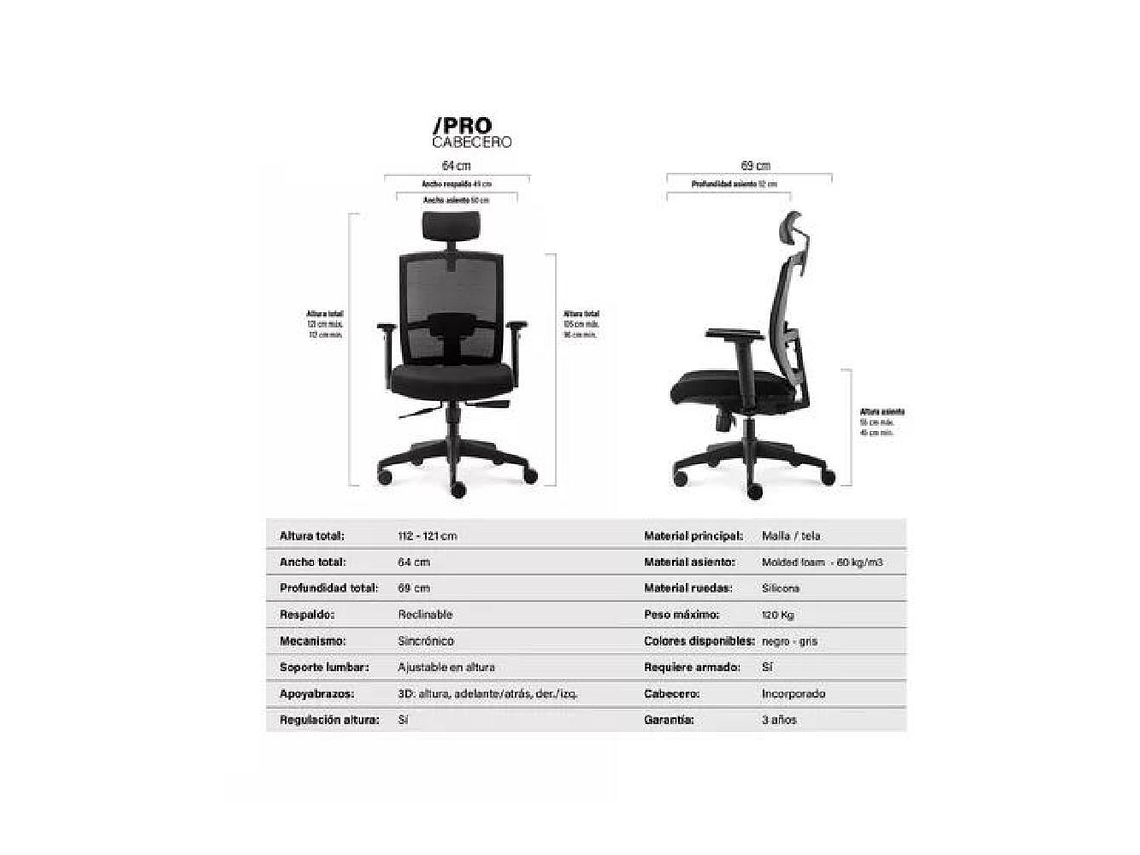 SILLA DE OFICINA TAYLOR SYNCRO CON CABECERO COLOR NEGRO 7