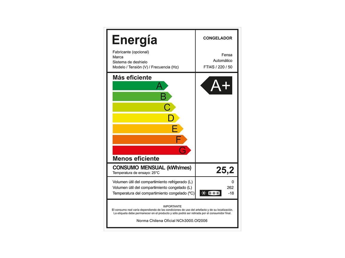 CONGELADOR FREEZER FENSA VERTICAL 262L NO FROST FTI4S 8