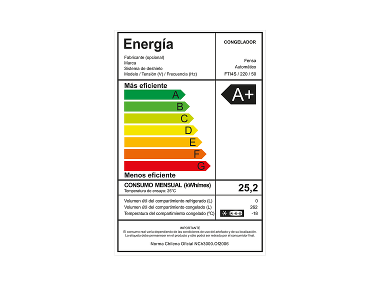 CONGELADOR FREEZER FENSA VERTICAL 262L NO FROST FTI4S 8