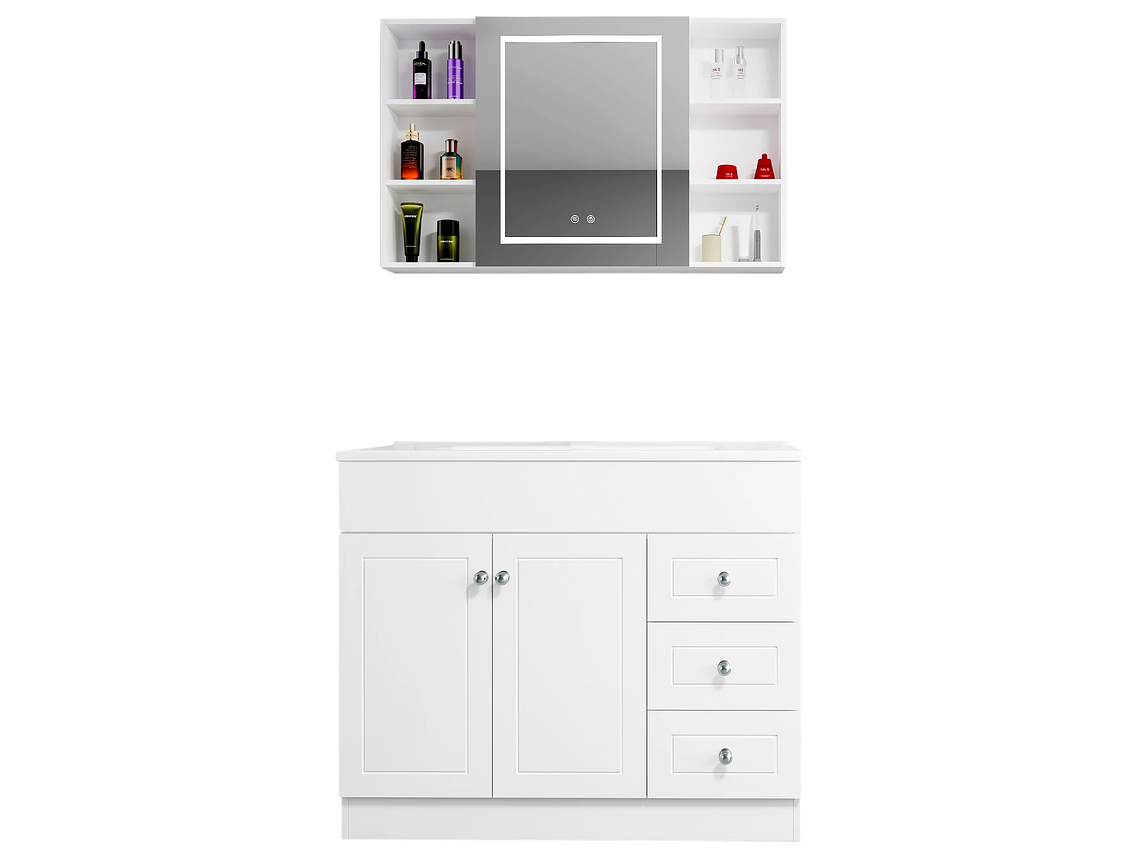 KIT MUEBLE VANITORIO DOMSA CON BOTIQUIN ESPEJO LED ANTIEMPAÑANTE BP-100 BLANCO 1