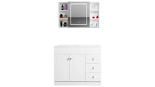 KIT MUEBLE VANITORIO DOMSA CON BOTIQUIN ESPEJO LED ANTIEMPAÑANTE BP-100 BLANCO