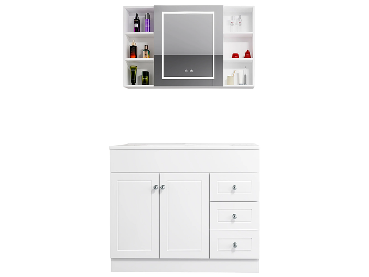 KIT MUEBLE VANITORIO DOMSA CON BOTIQUIN ESPEJO LED ANTIEMPAÑANTE BP-100 BLANCO 1