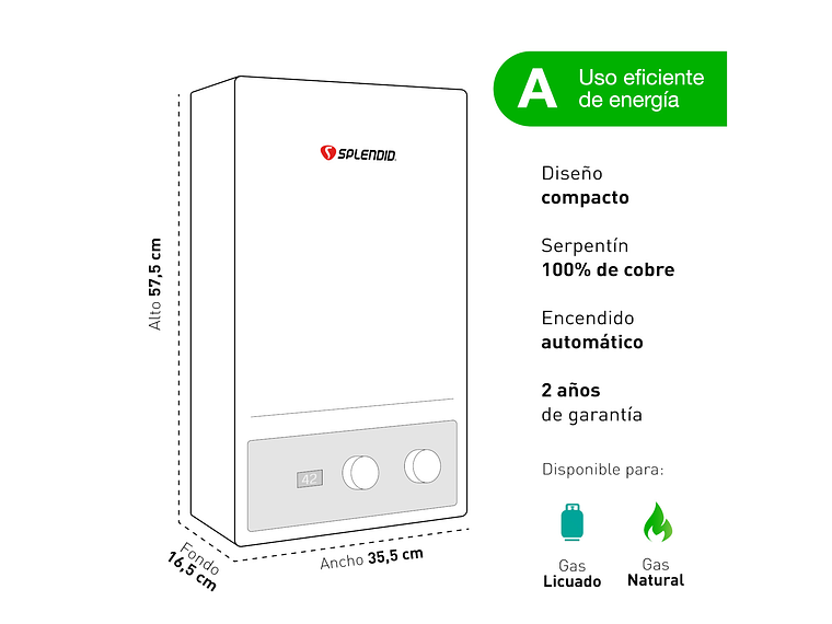 CALEFONT 13 LITROS GAS NATURAL TIRO FORZADO SPLENDID 6