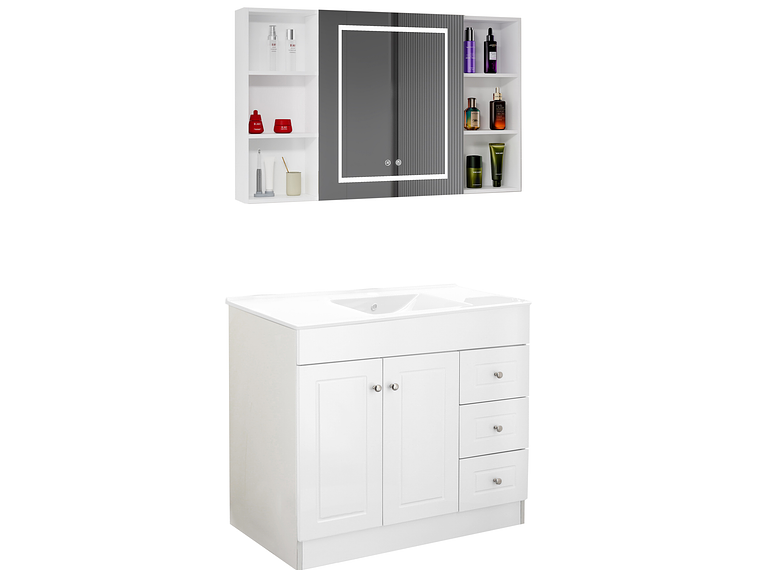 KIT MUEBLE VANITORIO DOMSA CON BOTIQUIN ESPEJO LED ANTIEMPAÑANTE BP-100 BLANCO 2