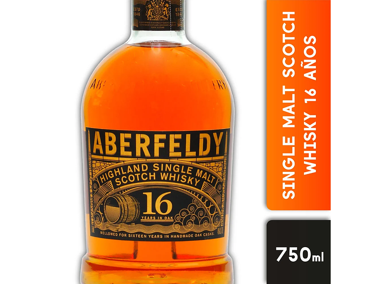 WHISKY SINGLE MALT ABERFELDY BOTELLA VIDRIO 750 CC 16 AÑOS 1