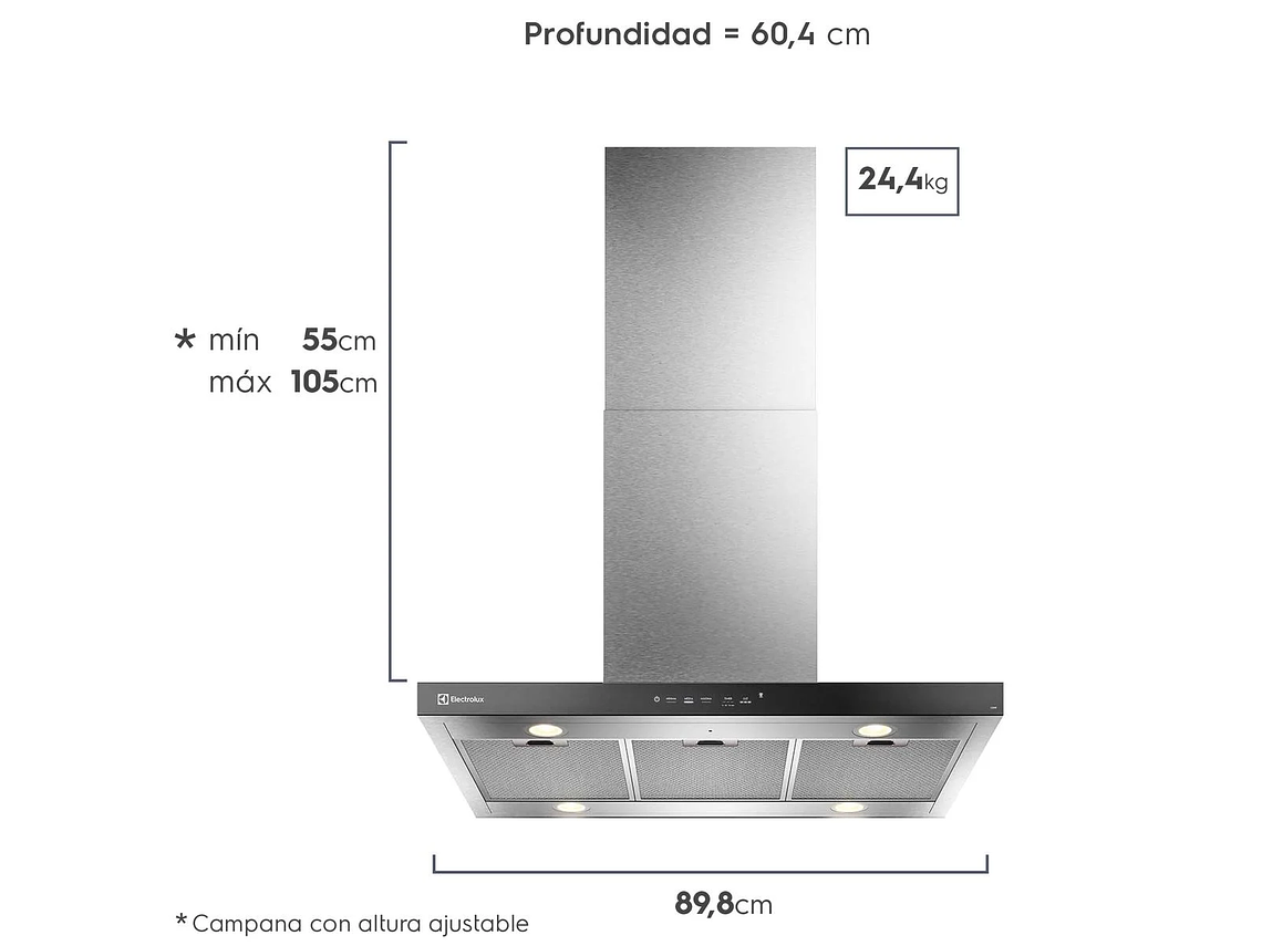 CAMPANA COCINA DECORATIVA ELECTROLUX ISLA 90CM TIMER CE9IF 2