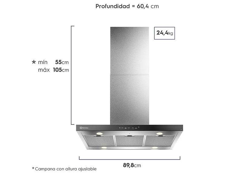 CAMPANA COCINA DECORATIVA ELECTROLUX ISLA 90CM TIMER CE9IF 2