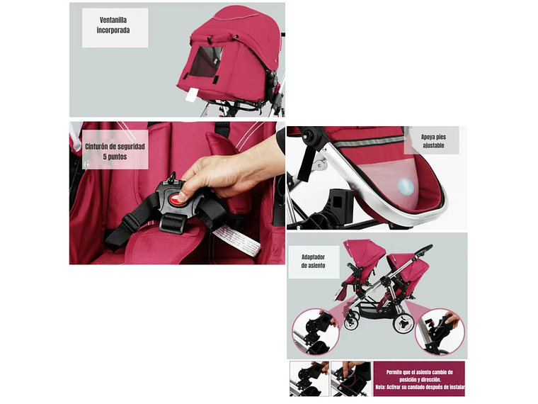 COCHE DOBLE DUO RECLINABLE 6 MODOS EN 1 LUBABYCAS NEGRO 4